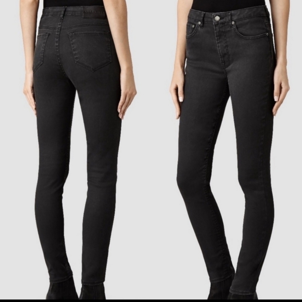 All Saints Mast charcoal coated skinny jeans